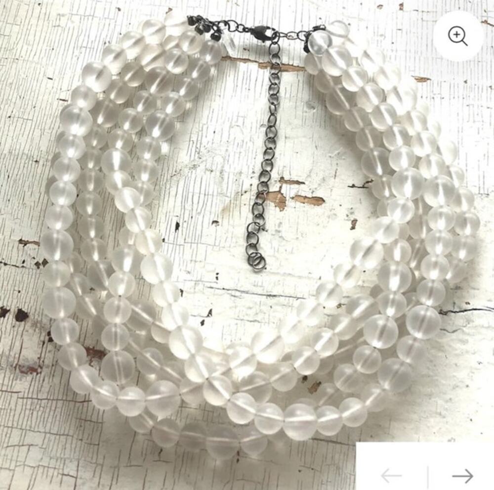 Leetie Lovendale Clear Frosted Lucite Sylvie Beaded Statement Necklace